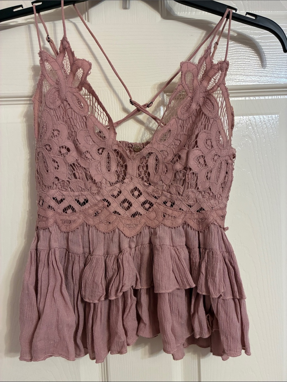 Free People One Adella Cami Lace-Detail Ruffle Cami Top - Dusty Mauve